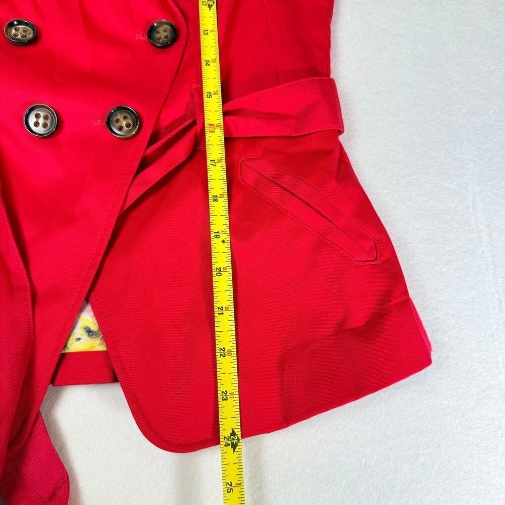 H&M Womens Red Short Trench Coat Jacket Size 2 Double Breasted Belted Waist Chic - Picture 7 of 14